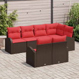 vidaXL Tuinbank Set met kussen 7 pcs Bruin en Rood poly rattan