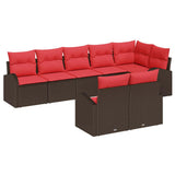 vidaXL Tuinbank Set met kussen 8 pcs Bruin en Rood poly rattan