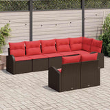 vidaXL Tuinbank Set met kussen 8 pcs Bruin en Rood poly rattan