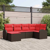 vidaXL Bankstel met kussen met opslag 6 pcs Bruin en Rood poly rattan