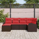 vidaXL Bankstel met kussen met opslag 6 pcs Bruin en Rood poly rattan
