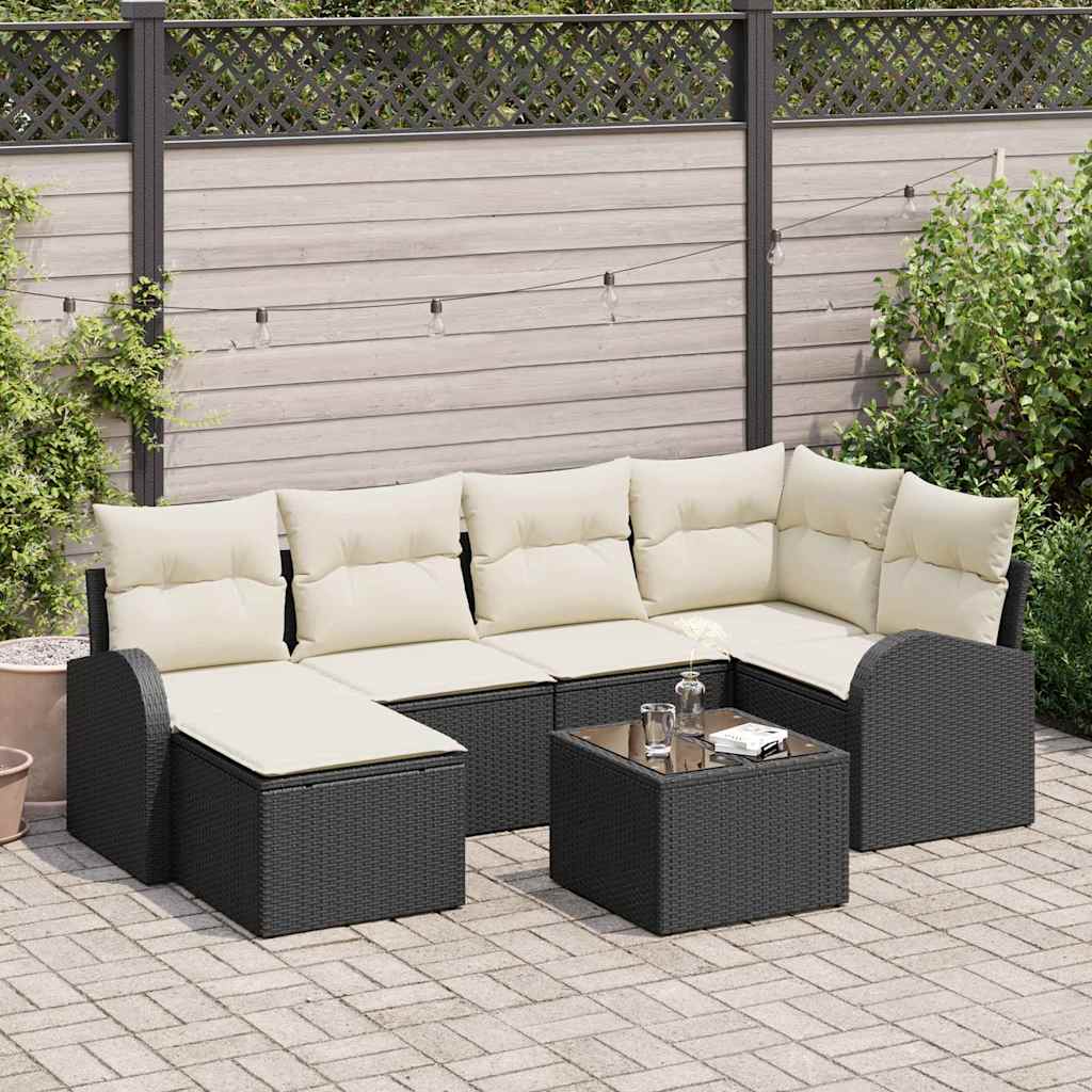 vidaXL Sofa set with cushions and storage 6 pcs Black and White poly rattan