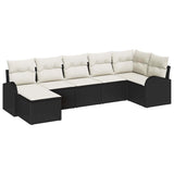 vidaXL Bankstel met kussen met opslag 7 pcs Zwart poly rattan