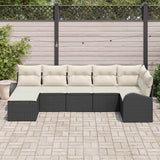 vidaXL Bankstel met kussen met opslag 7 pcs Zwart poly rattan