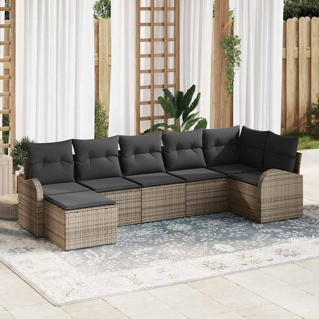 vidaXL Bankstel met kussen met opslag 7 pcs Zwart poly rattan