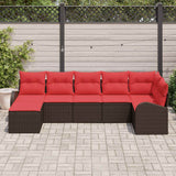 vidaXL Bankstel met kussen met opslag 7 pcs Bruin en Rood poly rattan