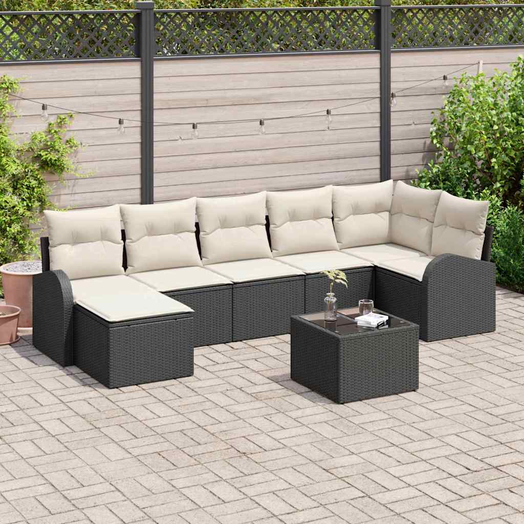 vidaXL Bankstel met kussen met opslag 7 pcs Zwart poly rattan