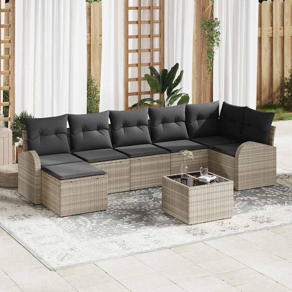 vidaXL Bankstel met kussen met opslag 7 pcs Zwart poly rattan
