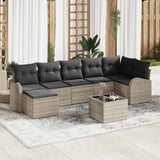 vidaXL Bankstel met kussen met opslag 7 pcs Zwart poly rattan
