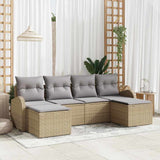 vidaXL Bankstel met kussen met opslag 6 pcs Zwart en Wit poly rattan