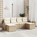 vidaXL Bankstel met kussen met opslag 6 pcs Zwart en Wit poly rattan