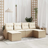 vidaXL Bankstel met kussen met opslag 6 pcs Zwart en Wit poly rattan