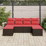 vidaXL Bankstel met kussen met opslag 6 pcs Bruin en Rood poly rattan