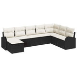 vidaXL Bankstel met kussen met opslag 8 pcs Zwart en Wit poly rattan
