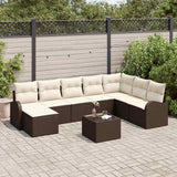 vidaXL Bankstel met kussen met opslag 8 pcs Zwart en Wit poly rattan
