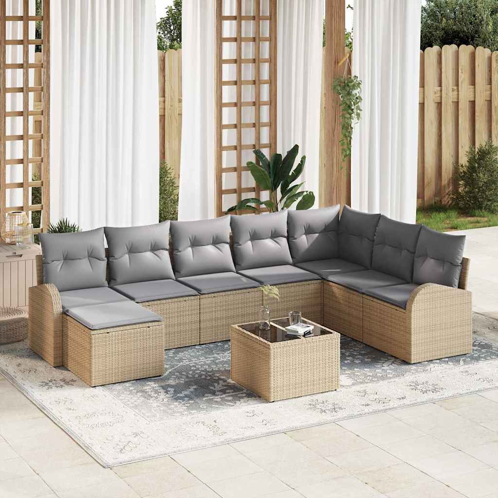 vidaXL Bankstel met kussen met opslag 8 pcs Zwart en Wit poly rattan