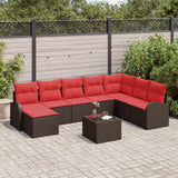 vidaXL Bankstel met kussen met opslag 8 pcs Bruin en Rood poly rattan