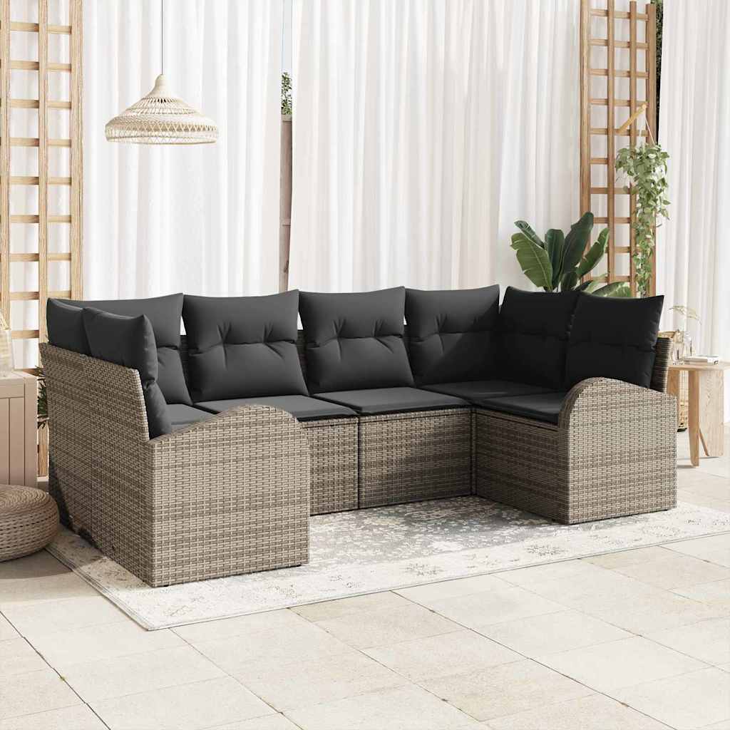 vidaXL Tuinbank Set met kussen 6 pcs Zwart en Wit poly rattan