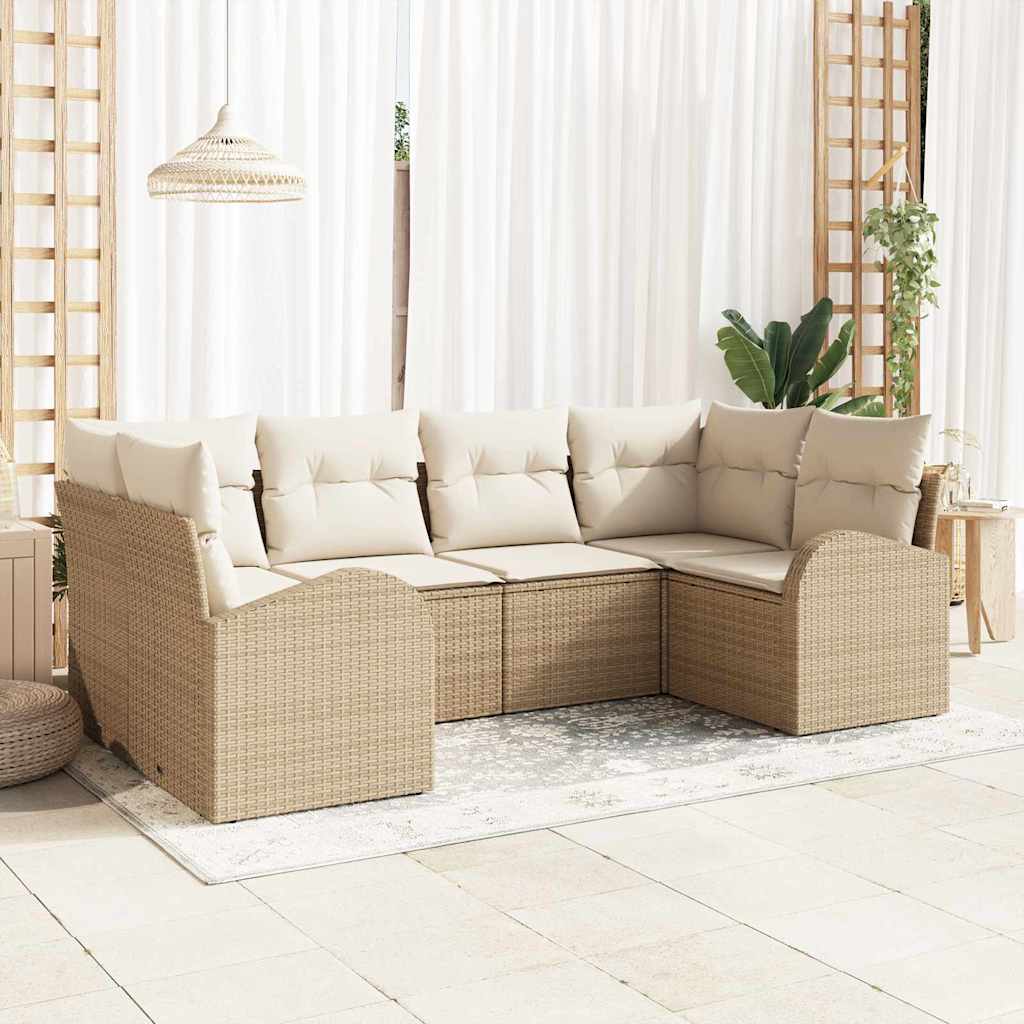 vidaXL Tuinbank Set met kussen 6 pcs Zwart en Wit poly rattan