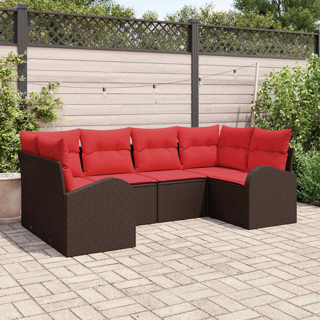 vidaXL Garden Sofa Set with Cushions 6 pcs Brown and Red poly rattan