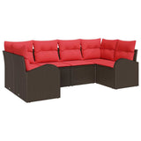 vidaXL Garden Sofa Set with Cushions 6 pcs Brown and Red poly rattan