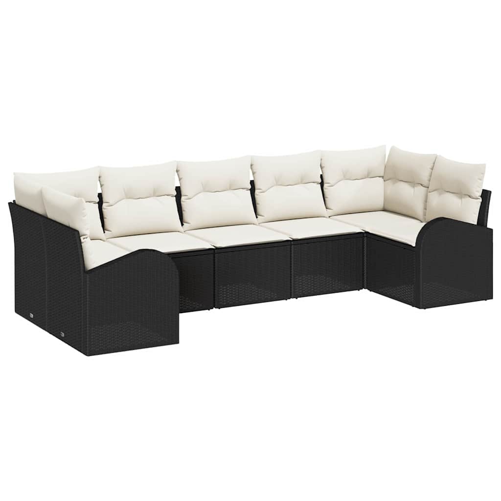 vidaXL Tuinbank Set met kussen 7 pcs Zwart en Wit poly rattan