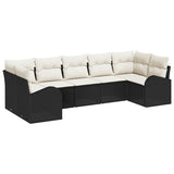 vidaXL Tuinbank Set met kussen 7 pcs Zwart en Wit poly rattan