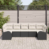 vidaXL Tuinbank Set met kussen 7 pcs Zwart en Wit poly rattan