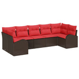 vidaXL Tuinbank Set met kussen 7 pcs Bruin en Rood poly rattan