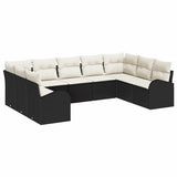vidaXL Tuinbank Set met kussen 9 pcs Zwart en Wit poly rattan