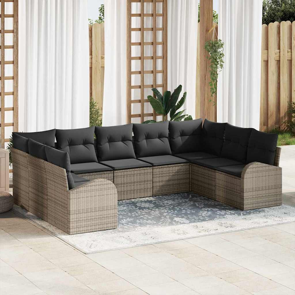 vidaXL Tuinbank Set met kussen 9 pcs Zwart en Wit poly rattan