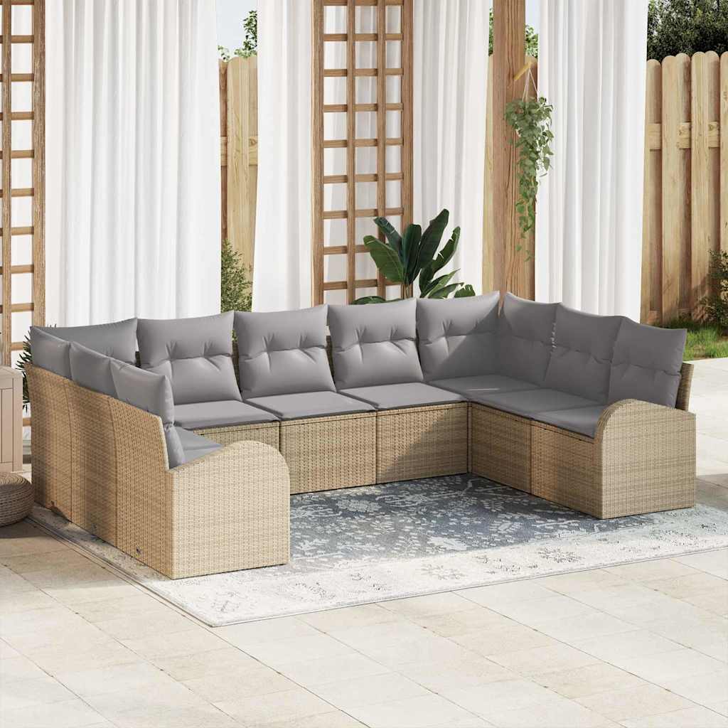 vidaXL Tuinbank Set met kussen 9 pcs Zwart en Wit poly rattan