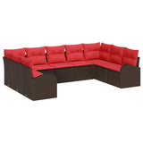 vidaXL Tuinbank Set met kussen 9 pcs Bruin en Rood poly rattan