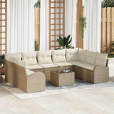 vidaXL Tuinbank Set met kussen 9 pcs Zwart en Wit poly rattan