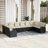 vidaXL Tuinbank Set met kussen 10 pcs Zwart en Wit poly rattan
