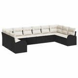 vidaXL Tuinbank Set met kussen 10 pcs Zwart en Wit poly rattan