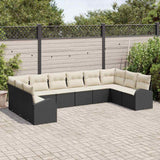 vidaXL Tuinbank Set met kussen 10 pcs Zwart en Wit poly rattan