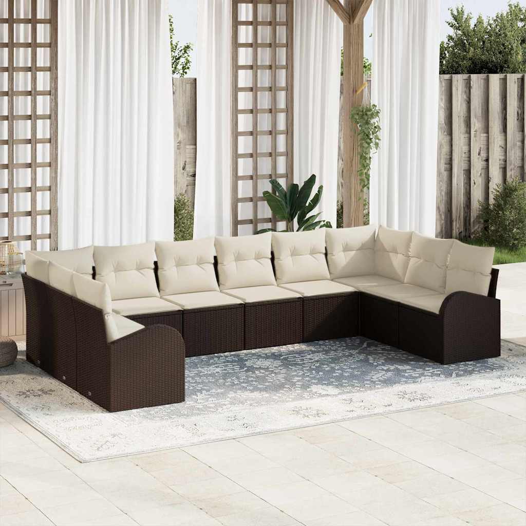 vidaXL Tuinbank Set met kussen 10 pcs Zwart en Wit poly rattan