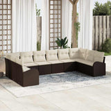 vidaXL Tuinbank Set met kussen 10 pcs Zwart en Wit poly rattan