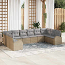vidaXL Tuinbank Set met kussen 10 pcs Zwart en Wit poly rattan