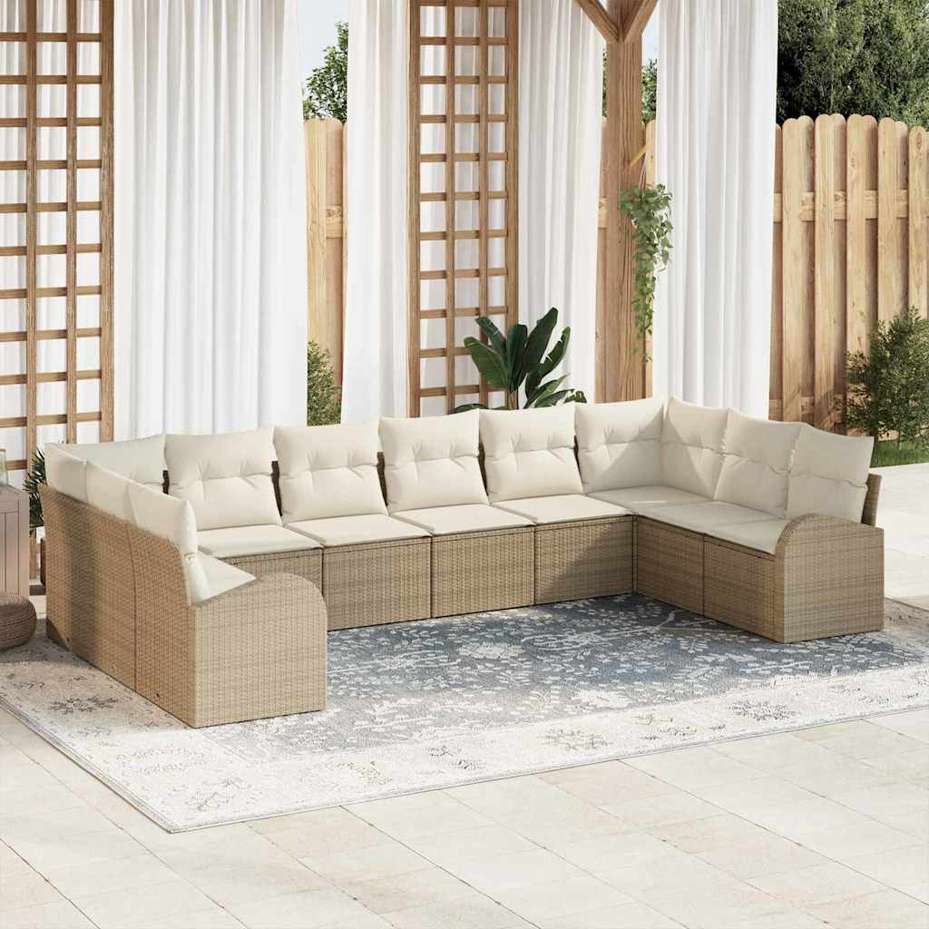 vidaXL Tuinbank Set met kussen 10 pcs Zwart en Wit poly rattan