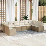 vidaXL Tuinbank Set met kussen 10 pcs Zwart en Wit poly rattan