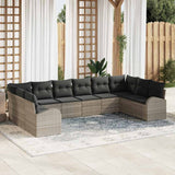 vidaXL Tuinbank Set met kussen 10 pcs Zwart en Wit poly rattan