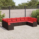 vidaXL Tuinbank Set met kussen 10 pcs Bruin en Rood poly rattan