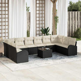 vidaXL Tuinbank Set met kussen 10 pcs Zwart en Wit poly rattan