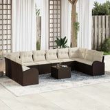 vidaXL Tuinbank Set met kussen 10 pcs Zwart en Wit poly rattan