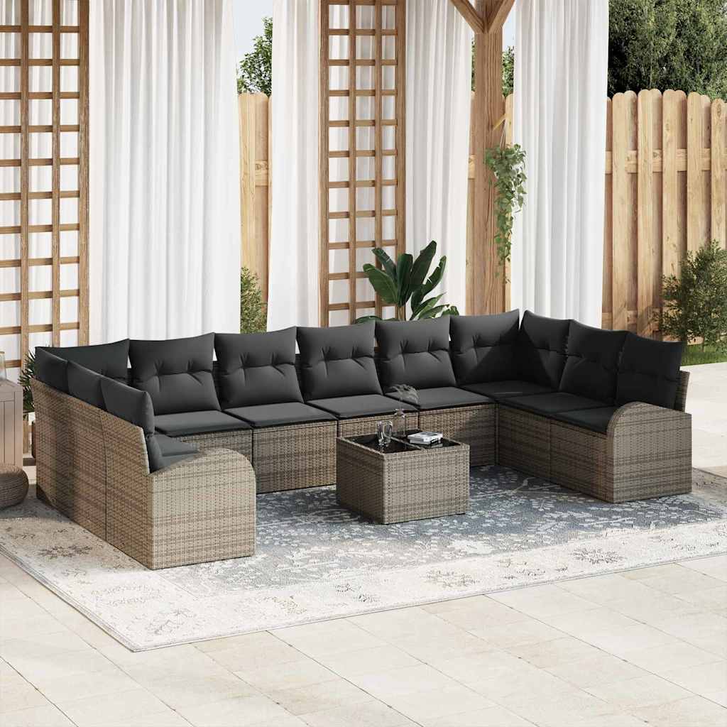 vidaXL Tuinbank Set met kussen 10 pcs Zwart en Wit poly rattan