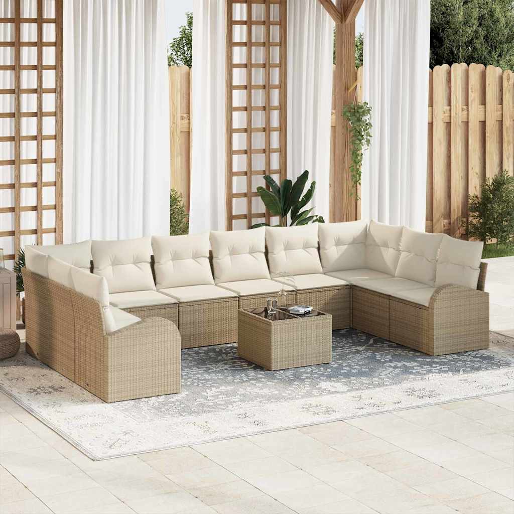 vidaXL Tuinbank Set met kussen 10 pcs Zwart en Wit poly rattan