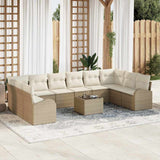vidaXL Tuinbank Set met kussen 10 pcs Zwart en Wit poly rattan