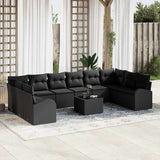 vidaXL Tuinbank Set met kussen 10 pcs Zwart en Wit poly rattan